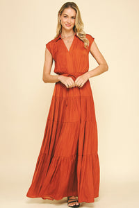 Rust Sleeveless Tiered Maxi