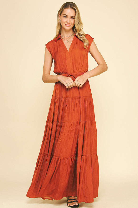 Rust Sleeveless Tiered Maxi