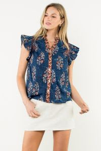 Blue Butterfly Sleeved Top