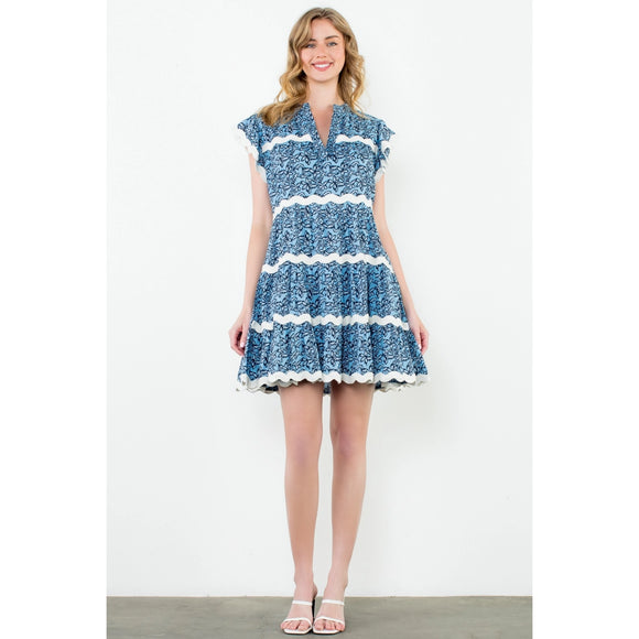 Wave trim blue dress