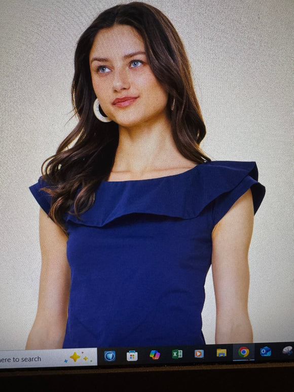 Navy Ruffle Top