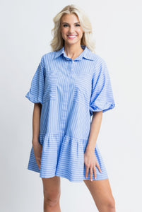 Stripe Pocket Ruffle Dress