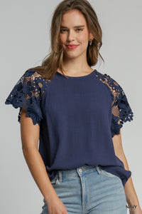 Navy Linen S/S Top