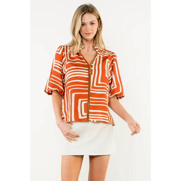 Rust Puff Sleeve Top