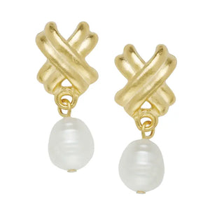 Gold Texas X's with Pearl Earrings