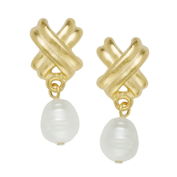Gold Texas X's with Pearl Earrings