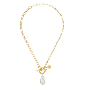 Paperclip Pearl Toggle Necklace