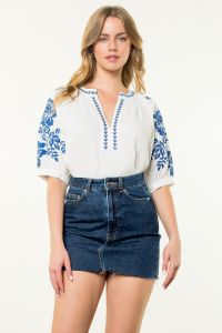 Blue/White Embroidered Top