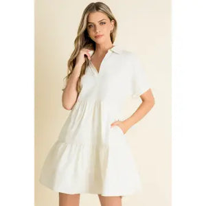 Collared Sleeve Cream Dress
