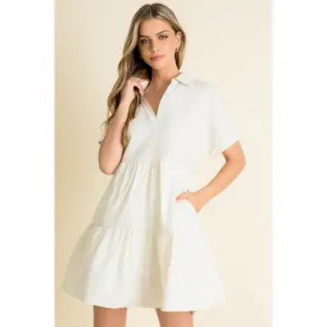 Collared Sleeve Cream Dress