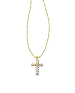 Cross Crystal Pendant Necklace Gold