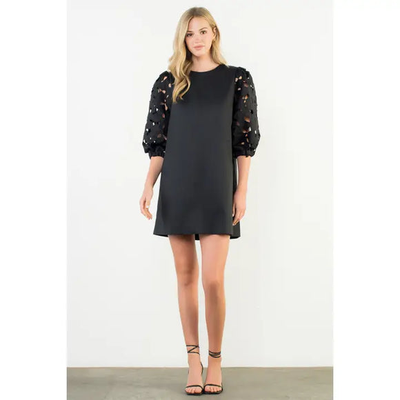 Black Eyelet Sleeved Dress