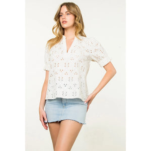 Cream Eyelet Top