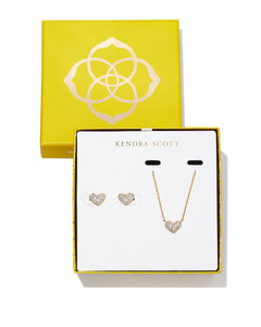 Ari Pave Crystal Heart Pendant and Stud Gift Set