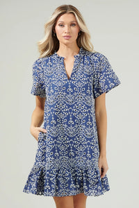 Navy Floral Eyelet Dress