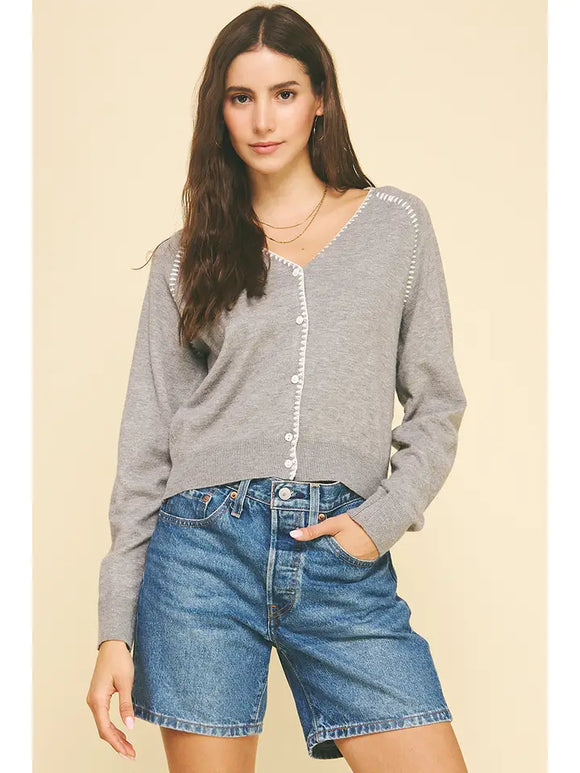Grey Stitched Cardigan
