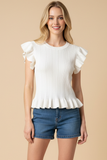 Ruffled Hem Ribbed Knit Top