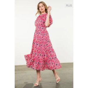 Puff Sleeve Pink Tiered Dress
