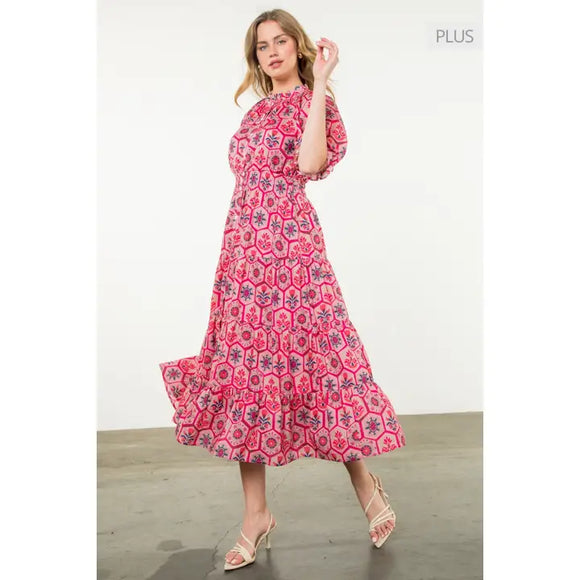 Puff Sleeve Pink Tiered Dress