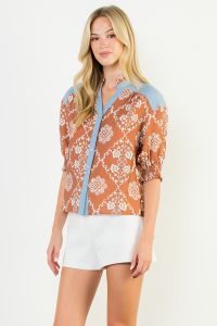 Rust S/S Print Top