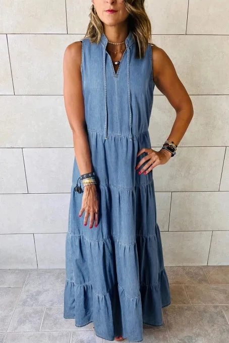 Tiered Chambray Maxi Dress