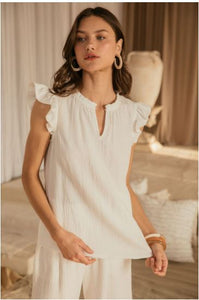 White Ruffle Sleeve Top