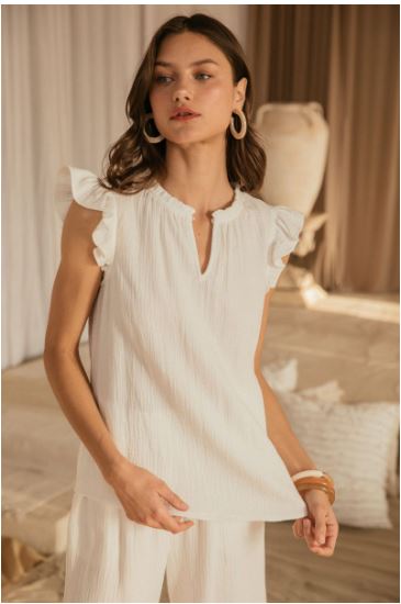 White Ruffle Sleeve Top